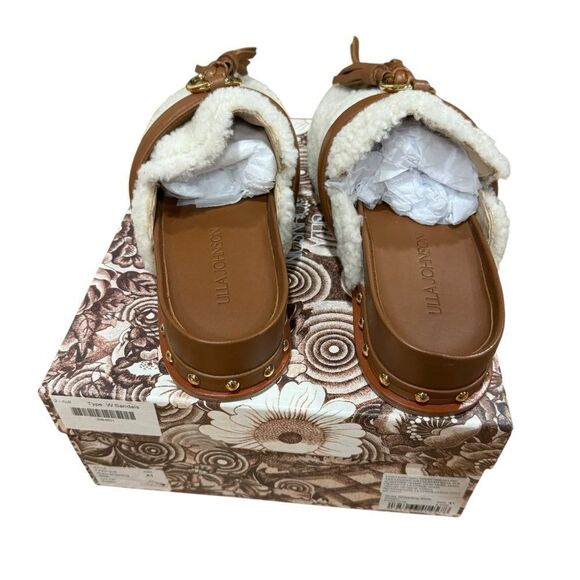 Revolve Ulla Johnson Ruby Shearling Leather Tassel Slide Mules in Cream Brown - Picture 7 of 10